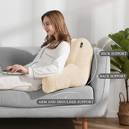 Miniatura 5 de downluxe Almohada de lectura con brazos, almohada de espalda para sentarse en la cama, almohada para adultos con espuma viscoelástica triturada y