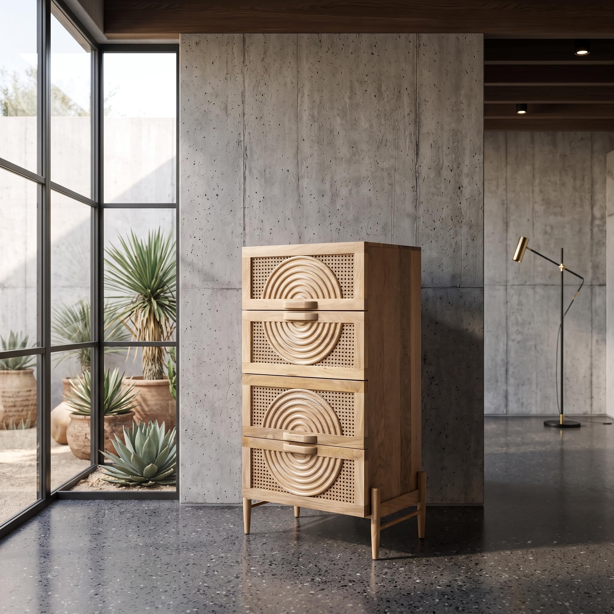 Priti Rattan Chest of Drawer for Living Room and Office |Cane with Spiral Carving Storage Dressers |Organizer with 4 Drawers for Bedroom |Mango Wood,|Ideal for Home Decor-image-28