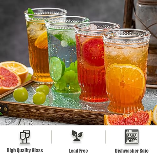 Miniatura 6 de Vasos para beber vintage, 12 vasos altos con diseño en relieve, vasos de vidrio de 16 onzas, vaso de vidrio de agua alto, taza de mojito, copa de
