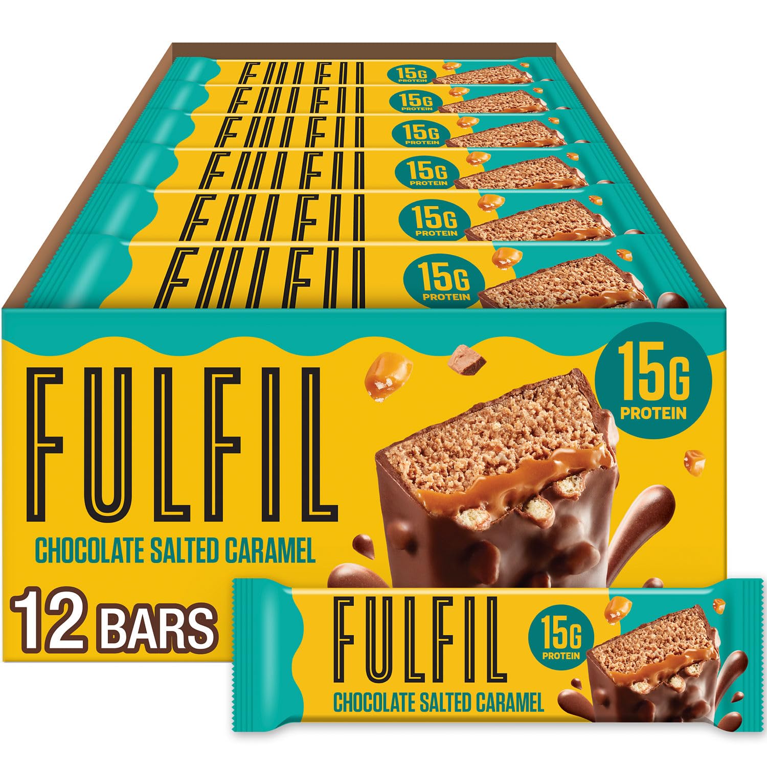 FulfilVitamin and Protein Bars, Chocolate Salted Caramel, Snack Sized Bar with 15g Protein and 8 Vitamins Including Vitamin C, 12 Counts