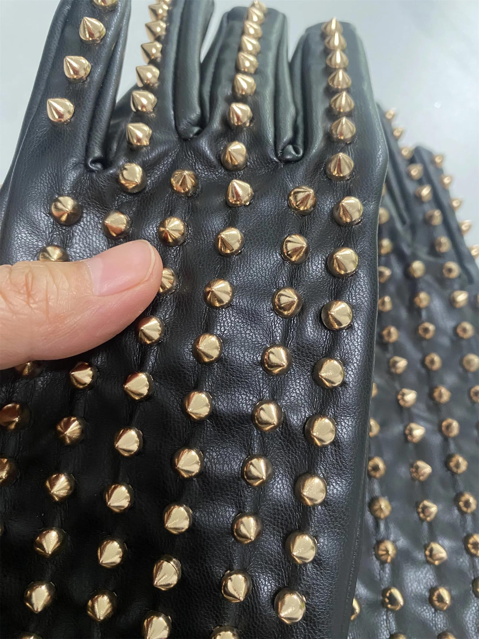 Guantes largos de piel sintética con remache punk negro para mujer, longitud al codo, formal, fiesta, baile, actuación, conducción