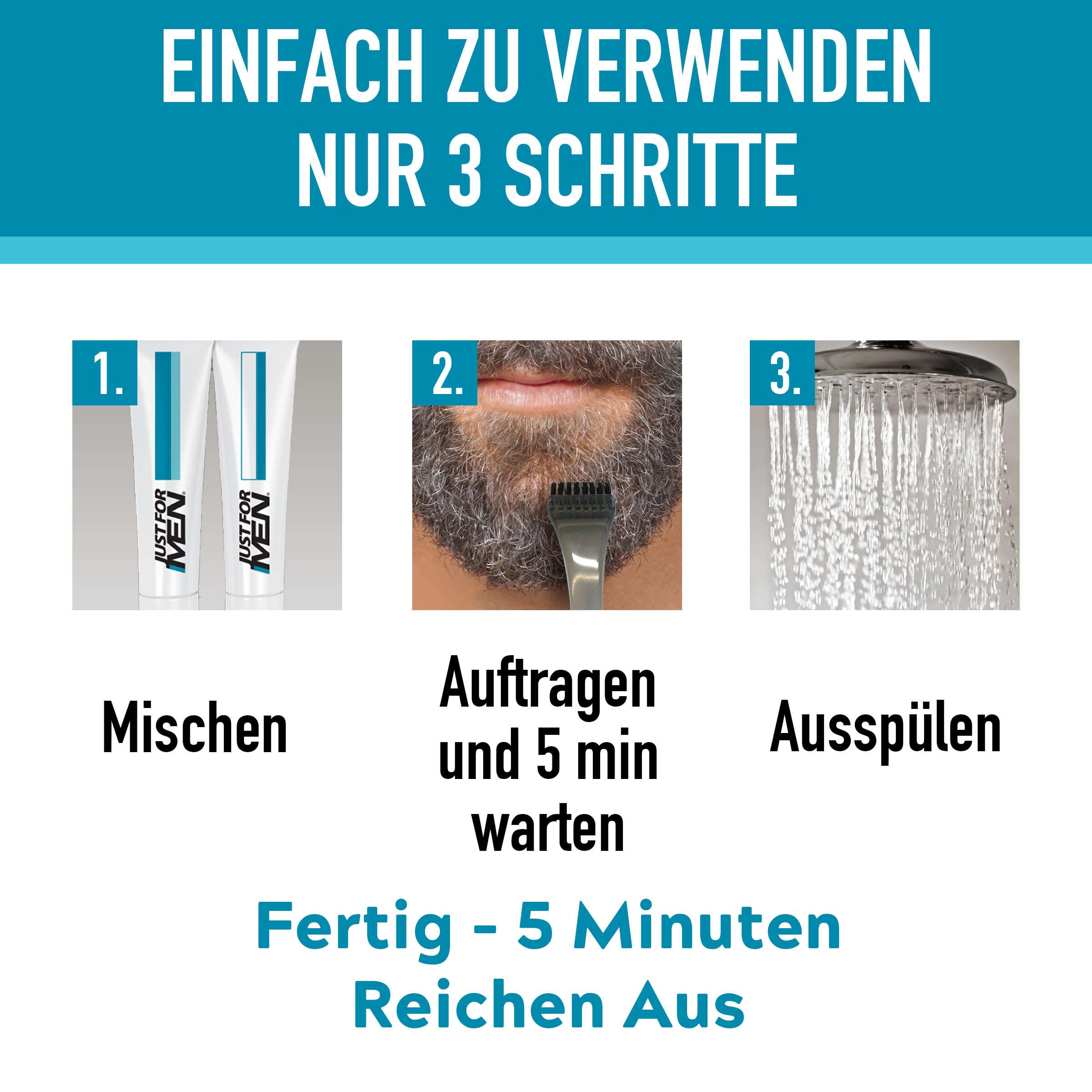 Just For Men Bart Und Schnurrbart, Bartfarbe, Bart Tönung Für Männer, Einfache Anwendung, Eliminiert Graue Haare, Für Ein Volleres, Natürliches Aussehen, Mittelbraun (M35), 3er Pack (3 x 28g)