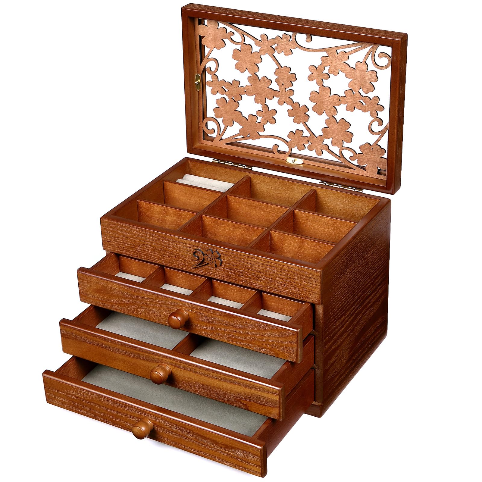 Caja de Joyería de Madera Changsuo para Mujer con Cajones, Organizador de Almacenamiento de Joyas Mediano