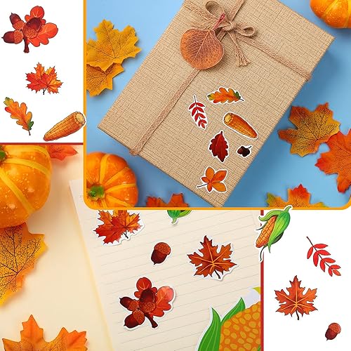 Miniatura 4 de Marspark 480 calcomanías de hojas de otoño de Acción de Gracias para niños, hojas de arce, maíz y bellota, multicolor para otoño, fiesta temática de