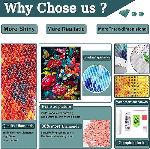 Miniatura 3 de bleihum Kits de pintura de diamantes de flores para adultos, arte de diamantes de mariposa para adultos, manualidades de pintura de gemas de flores,