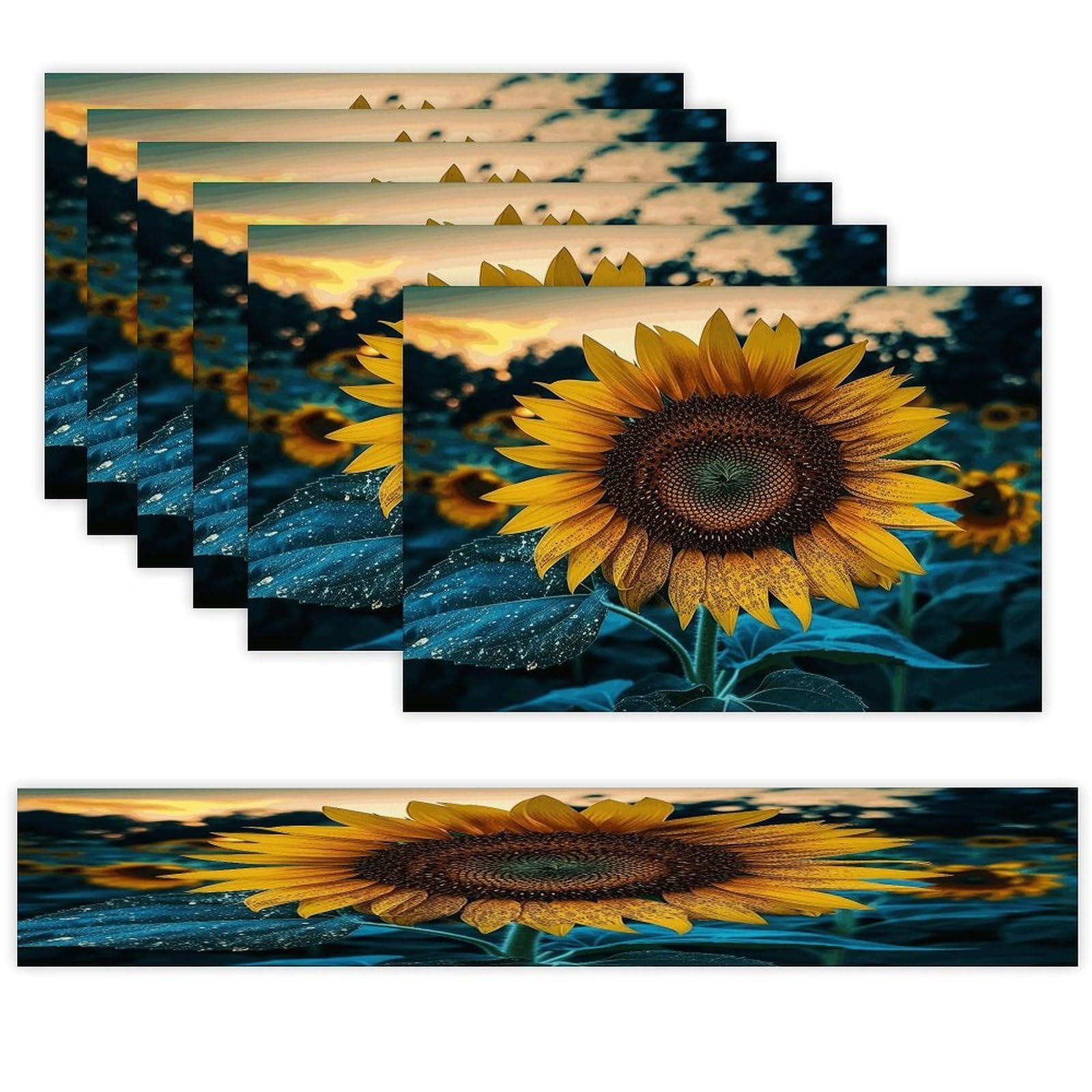 The Most Beautiful Sunflower Table Runner and Placemats of 6 Washable Heat Resistant Place Mats with Table Runner Vintage Holiday Table Mat Set for Holiday Party Kitchen Dining Deco