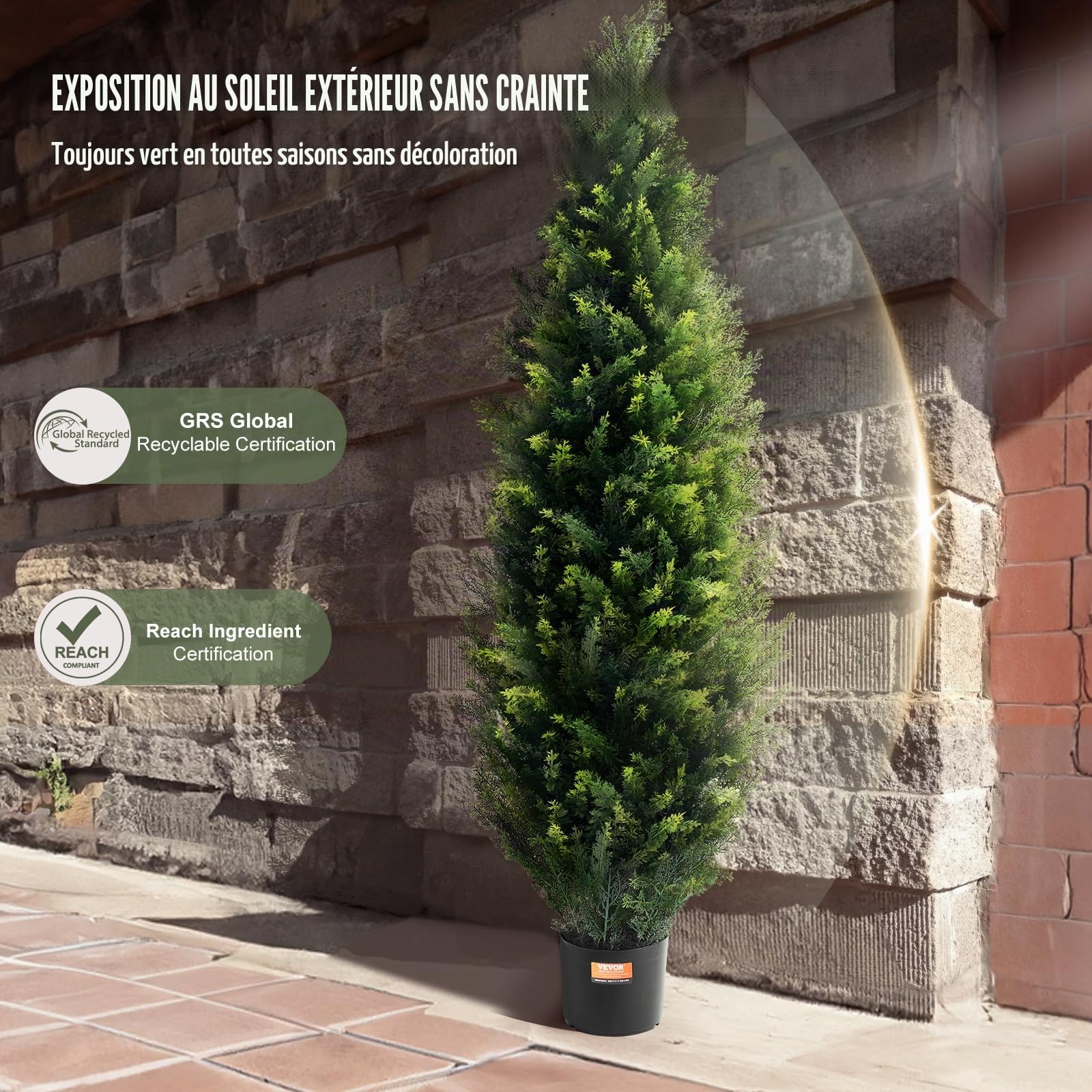 VEVOR Arbre Topiaire Artificiel Cèdre, Lot de 2, 121,9 cm, avec Feuilles Supplémentaires et Pot, Feuilles Persistantes, Résistante aux UV, Ensemble Plante Artificielle pour Déco Intérieur Extérieur