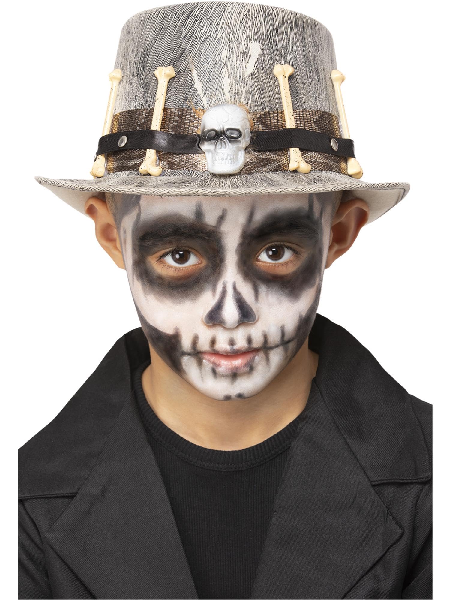 Smiffys Kids Grey Voodoo Distressed Top Hat, Halloween Child Fancy Dress, Voodoo Woman Dress Up Hats