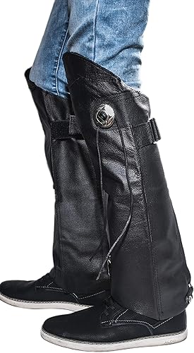 Funda de cuero para piernas de media capa Polaina corta con cremallera y velcro, forro resistente al viento, calentadores de piernas ajustables y