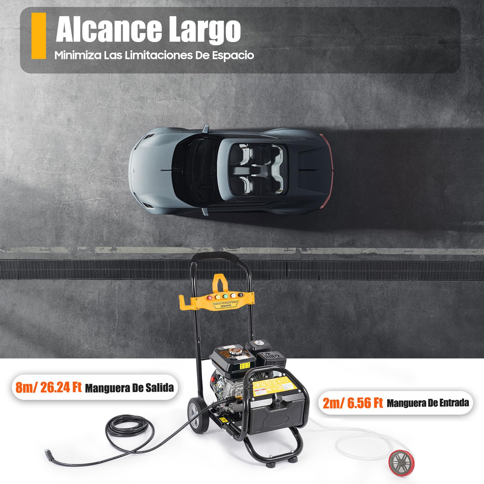 Limpiador a presión de gasolina, Hidrolimpiadora Profesional, 7,5 HP 2200 psi, motor de gasolina, con 5 boquillas, lanza de limpieza, manguera de 7,5 m, para suelos y vehículos