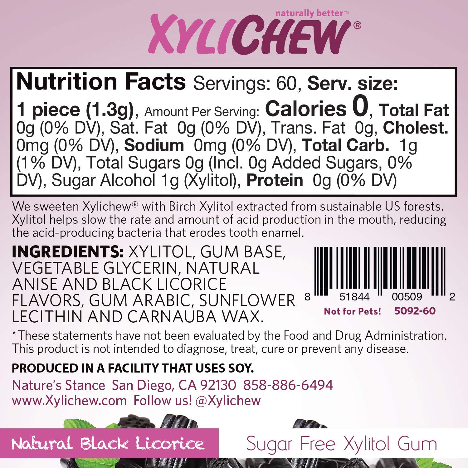 Xylichew Licorice Gum - 60 Count Jar - Gluten Free Chewing Gum