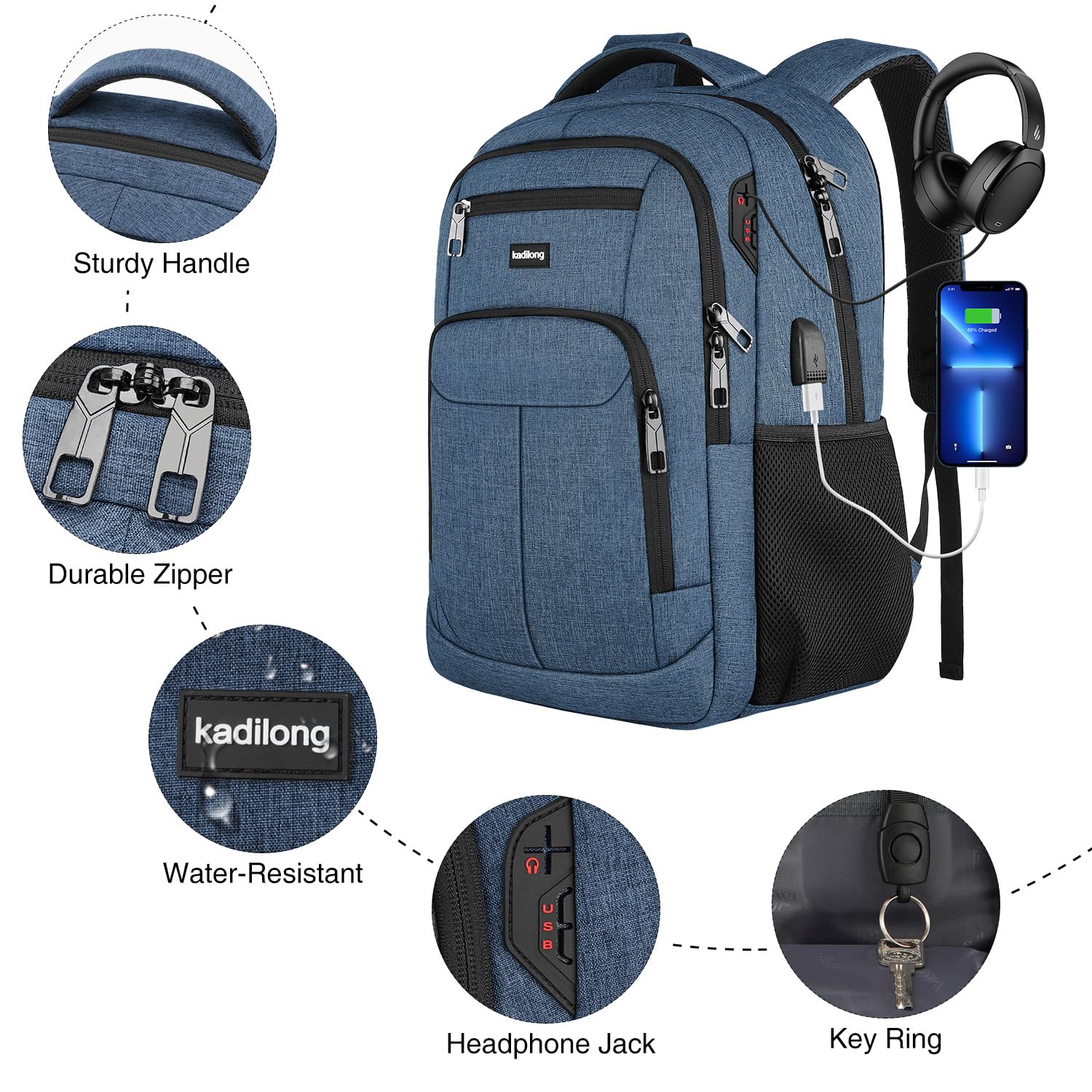 kadilong 17.3 Pulgadas Gran Capacidad Mochila para Portátil Hombre,Bolsa de Escuela para Universidad,Instituto,Viajes y Uso de Oficina