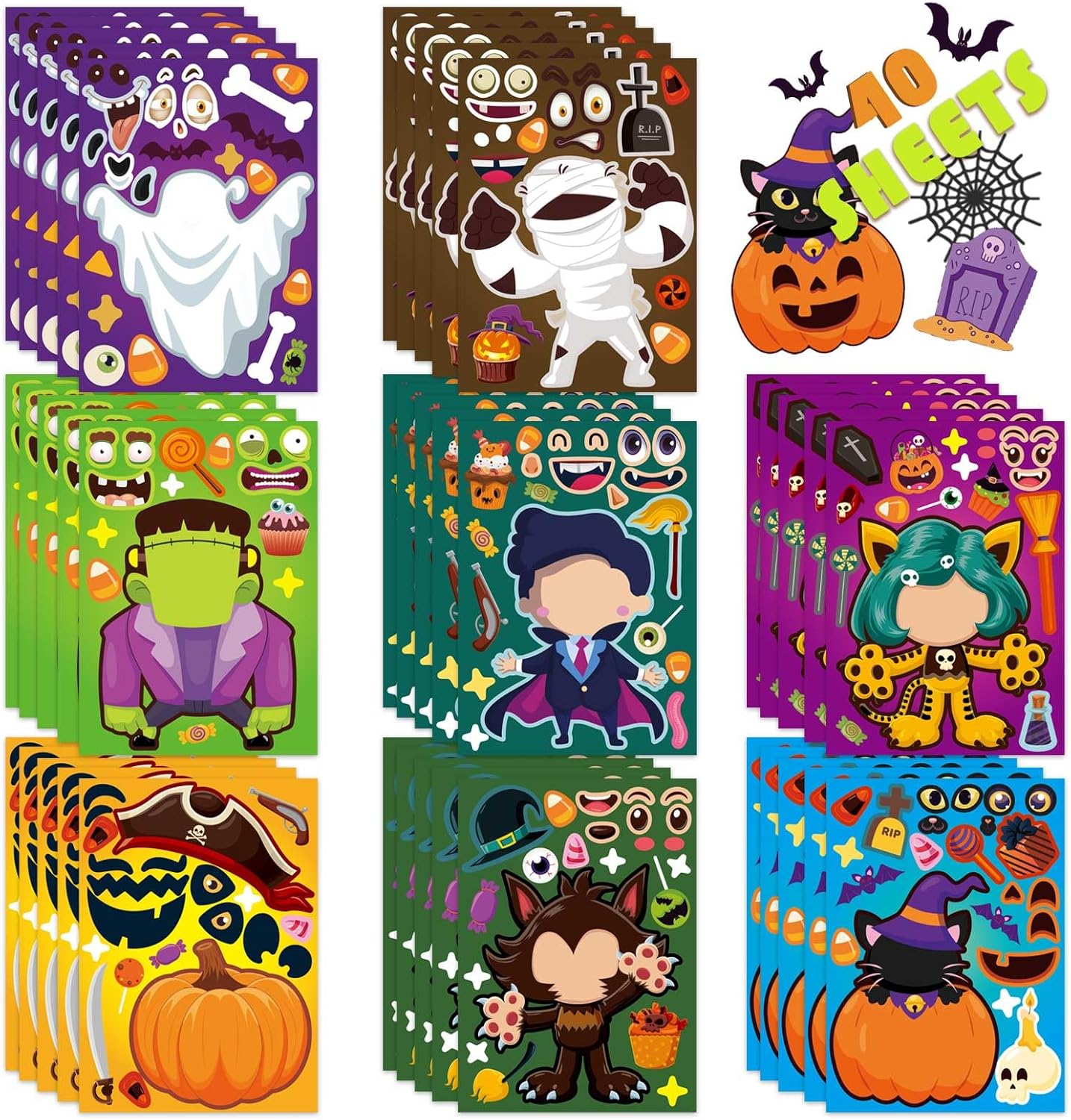 40 Sheets Halloween Party Games Stickers for Kids Make Your