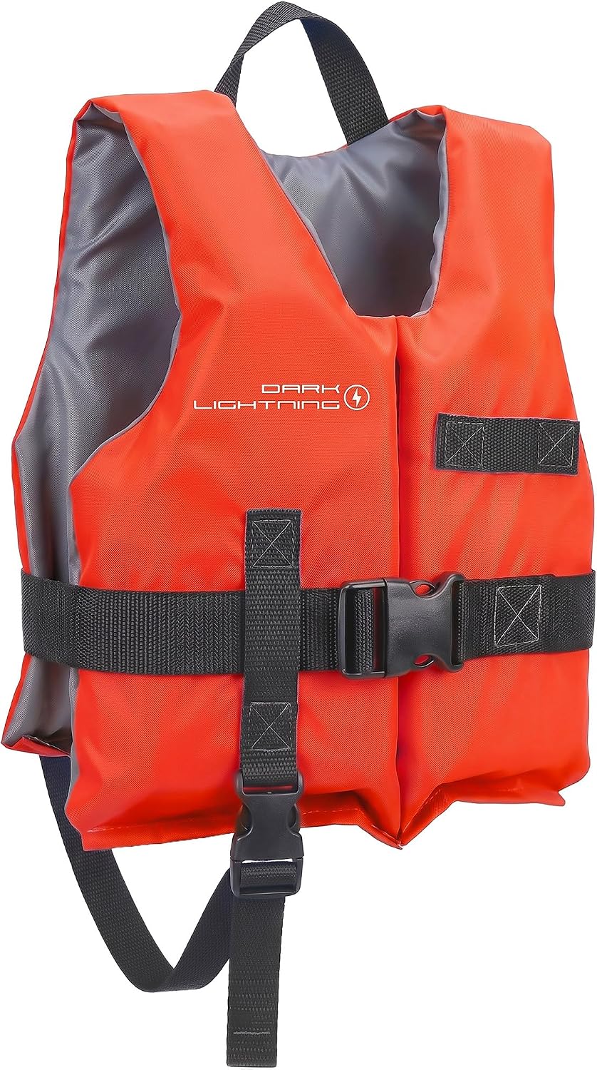 Dark Lightning Toddler Swim Vest 20-30-50 Pounds, Kids Pool Floaties with Crotch Strap & Whistle, Bright Orange Swim Floats for Boys Girls 2-6 Years Old, Niños y Niñas