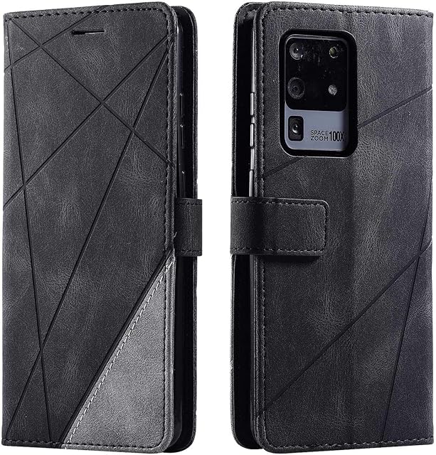 SONWO Case for Galaxy S20 Ultra Case, Premium Leather Flip Wallet Case Magnetic Closure Card Slots Kickstand Phone Case for Samsung Galaxy S20 Ultra, Black