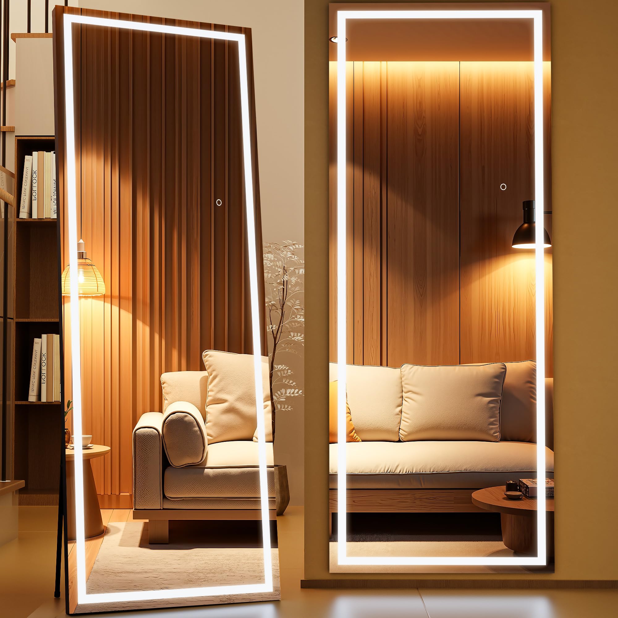 WINNICE Full Length Mirror with Lights, 170 x 60cm LED Lighted Floor Standing Body Mirror, Dimmable & 3 Color Lighting Cloakroom, Dressing Room, Tempered Glass — image 1
