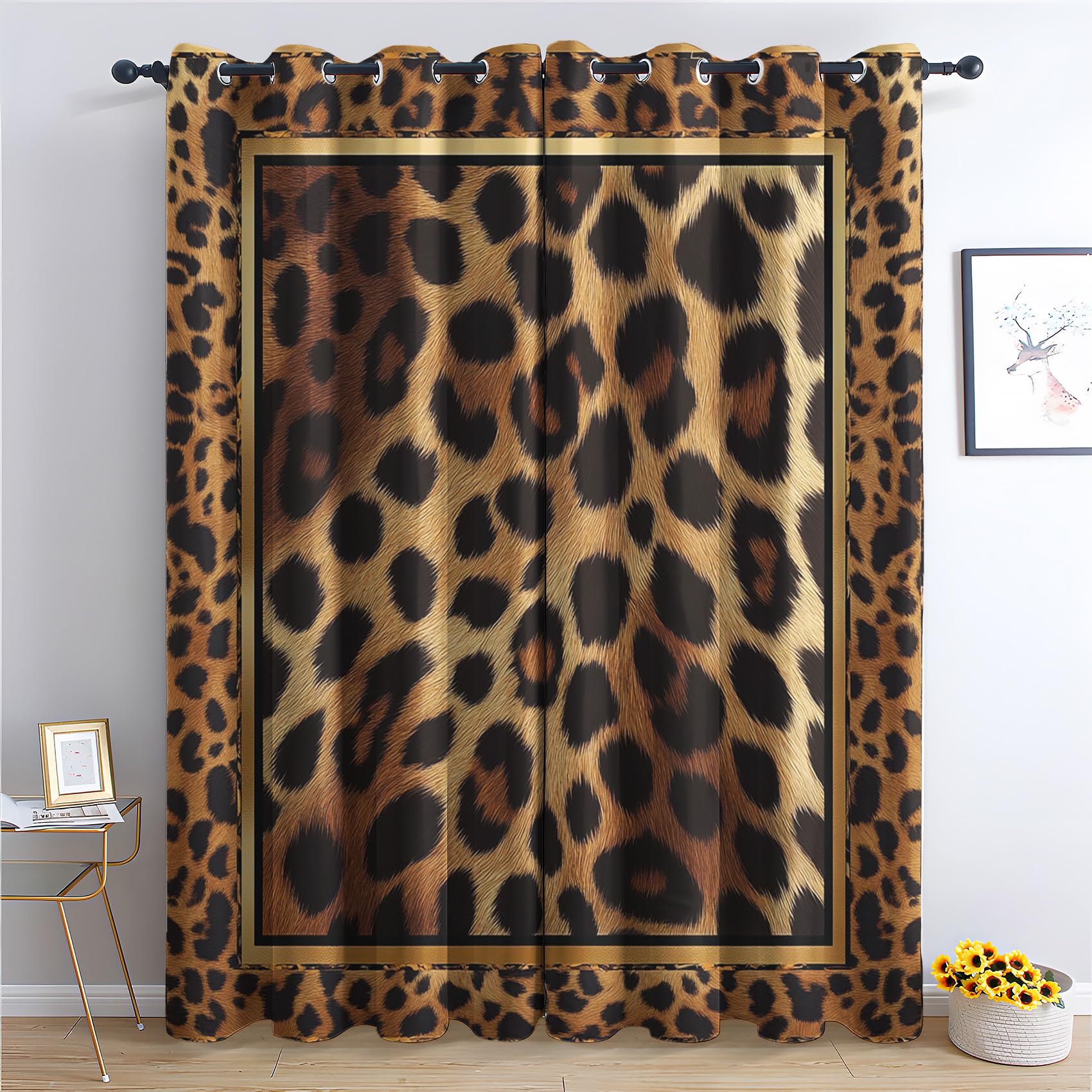 Venivici Leopard Print Blackout Curtains for Bedroom Living Room - 84 Inch Drop Curtains Eyelet, Cheetah Animal Print Patterned Window Treatments, Thermal Insulated Drapes 52x84 2 Panels
