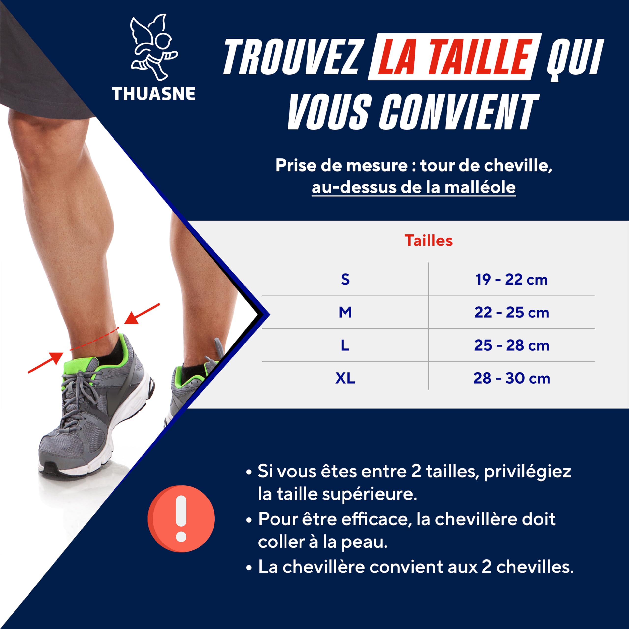 Thuasne Sport - Chevillère Strapping - Chevillère ligamentaire, Maintien Homogène - Entorse Légère, Cheville Instable - Indice de maintien 3/3 - Dispositif Médical CE - Taille M