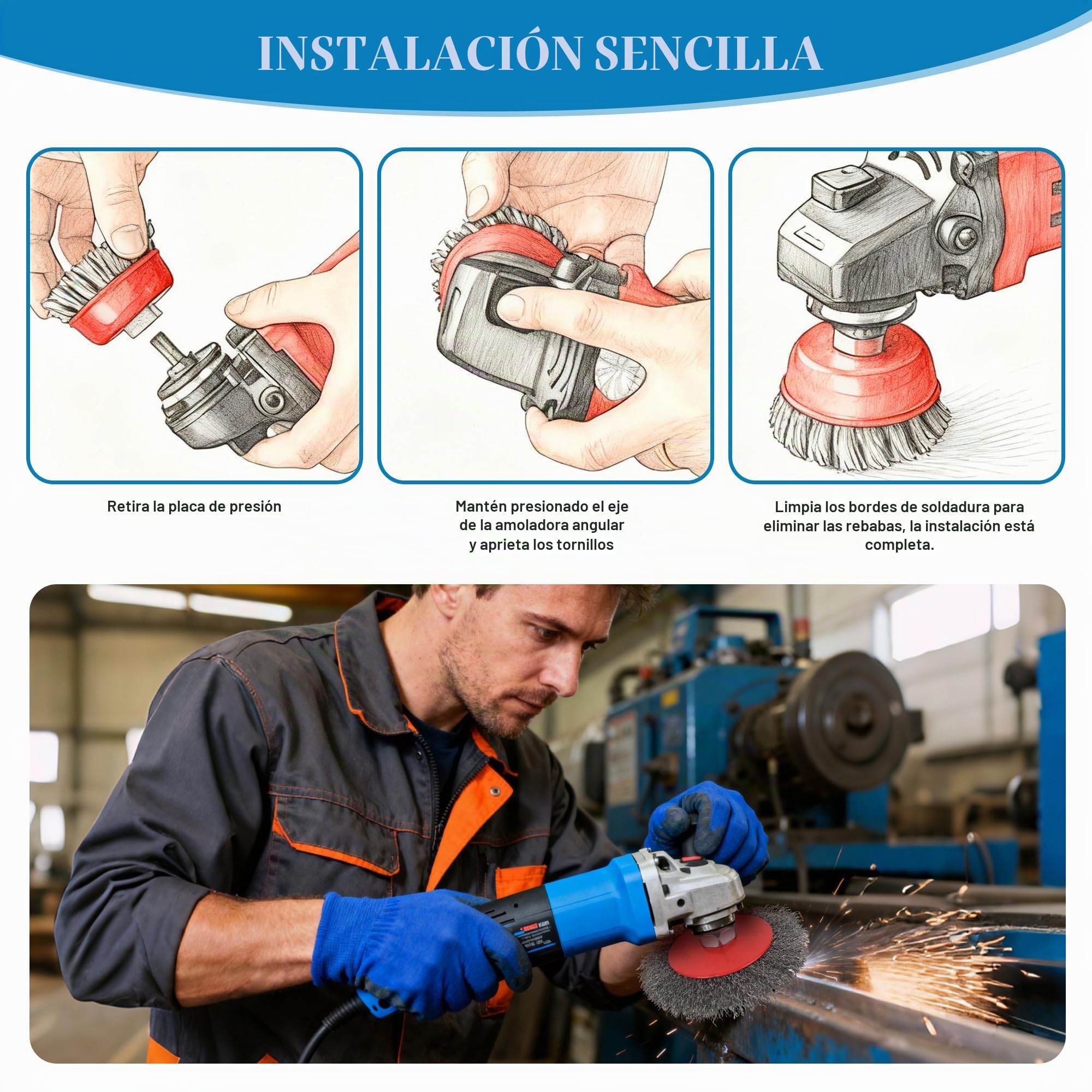 6 Piezas Cepillo de Alambre para Amoladora Angular M14, Cepillo de Alambre para Amoladora Angular M14 Diámetro de 75 mm y 100 mm, para el Lijado de Metales Eliminación de Óxido y Pintura, Rojo