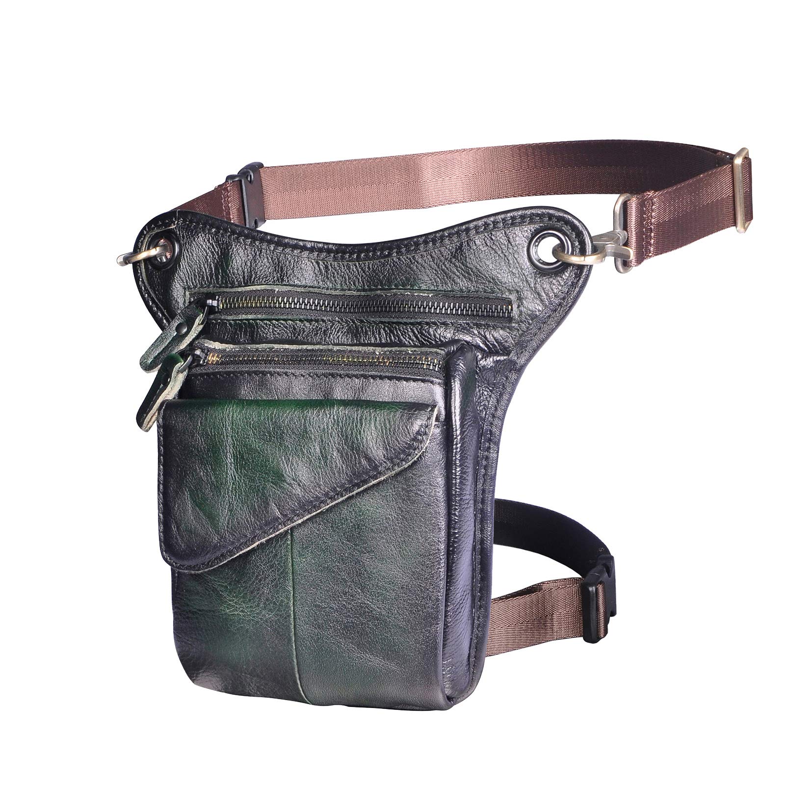 Le'aokuu Mens Genuine Leather Messenger Riding Hip Bum Waist Pack Drop