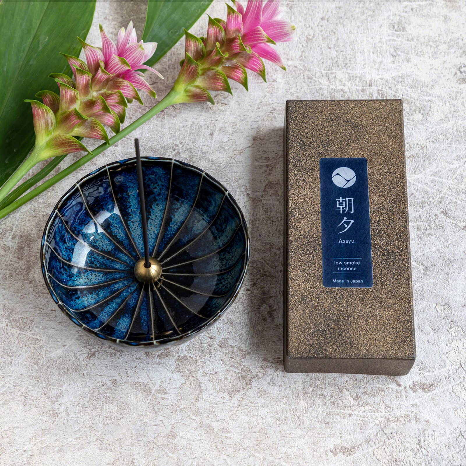 Asayu Japan Low Smoke Incense Gift Set including Incense Holder and Brass Stand - Image 2