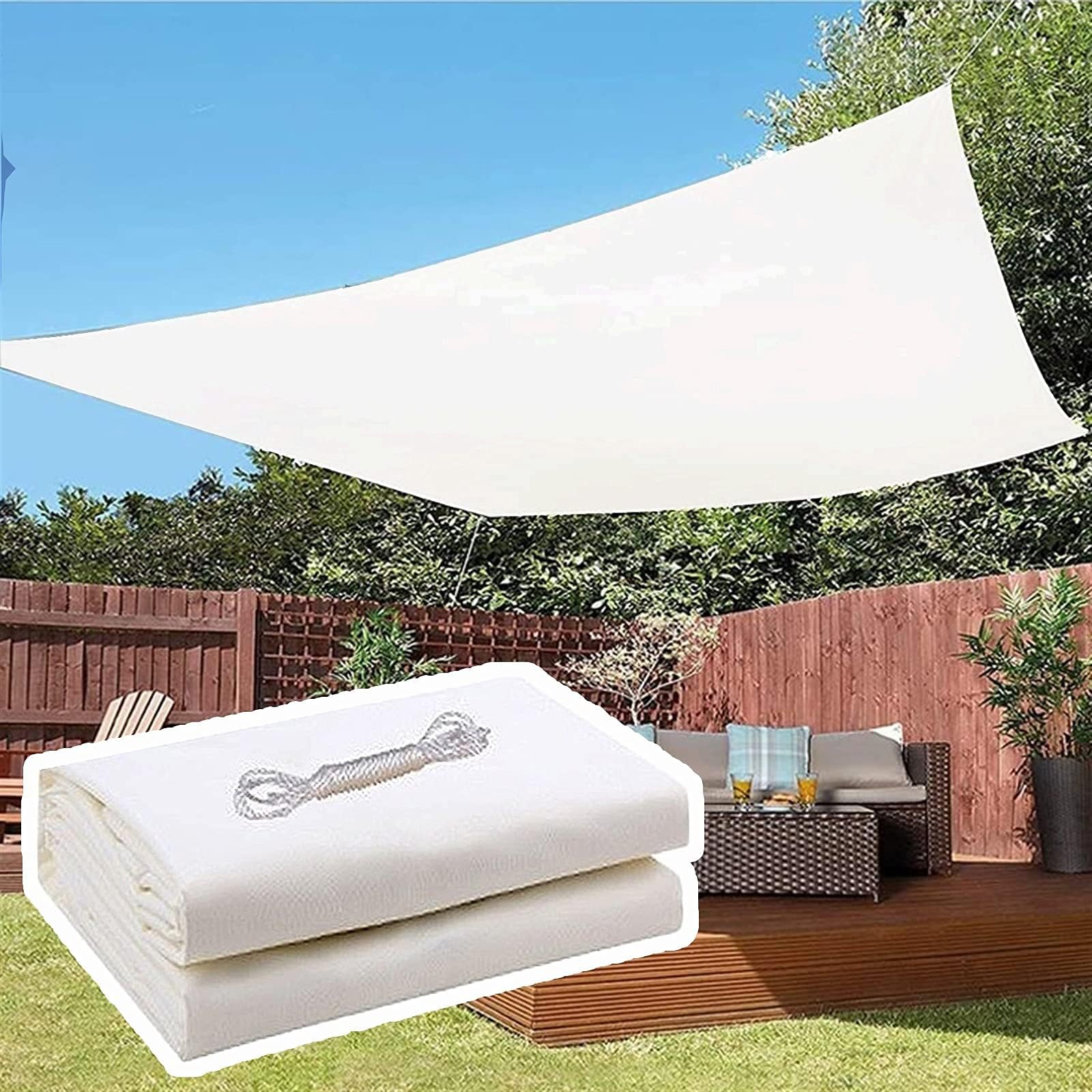 KFDQ Sun Shade Sail, Rectangle Water Resistant Shade Sails with Fixing Rope 95% Uv Block Patio Canopy Square Shade Cloth Sunscreen Fabric White Stable Sturdy Safety