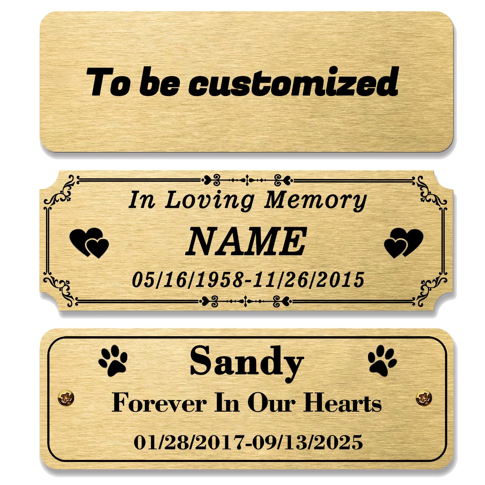 Personalized Engraved Name Plate, Brushed Solid Brass Frame Plaque with Adhesive Backing or Screws for Name Label or Art Tag, 3" W x 1" H x 0.04"(Thickness)