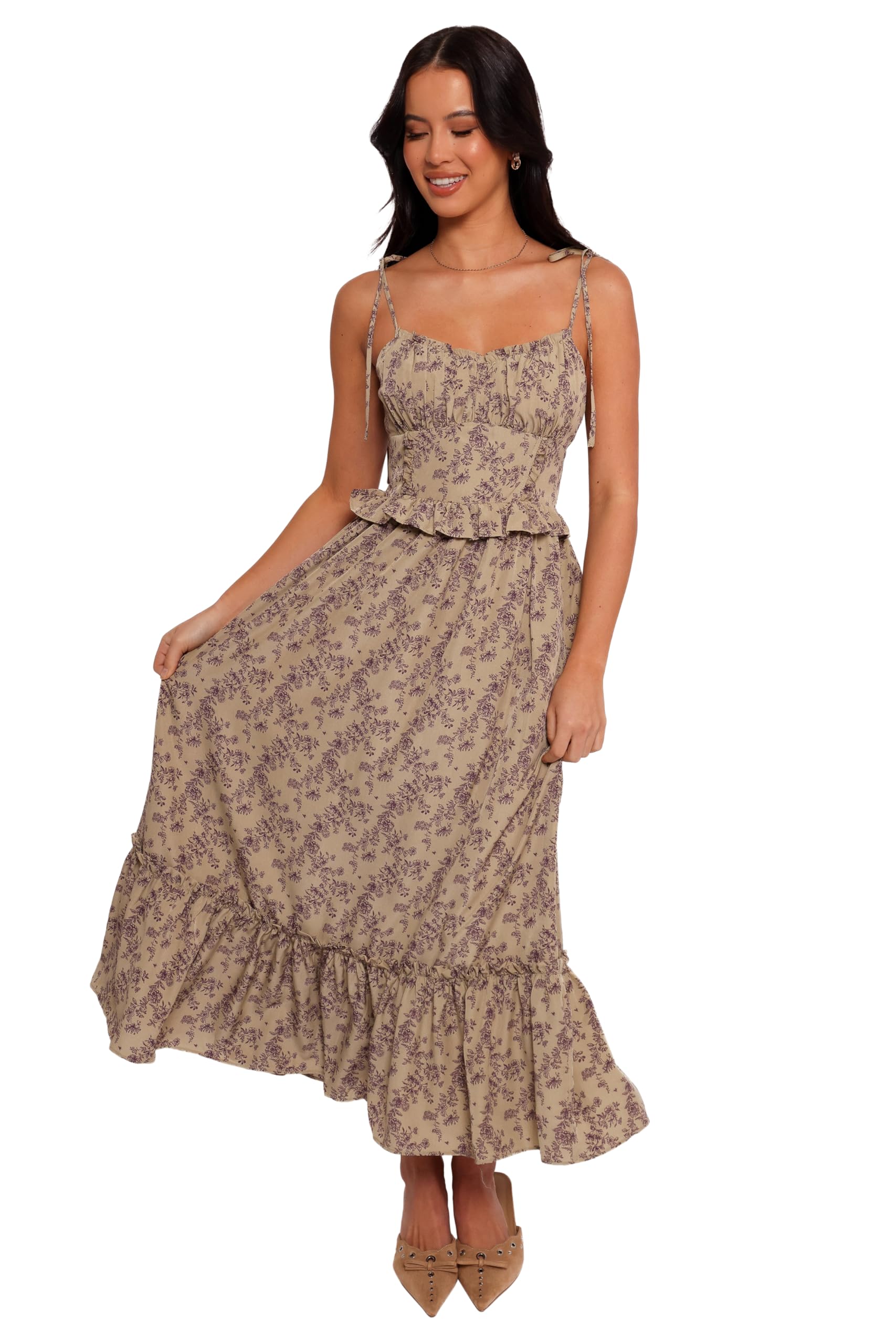 Petal Pup Womens Karie Midi Dress-Olive Dark Purple