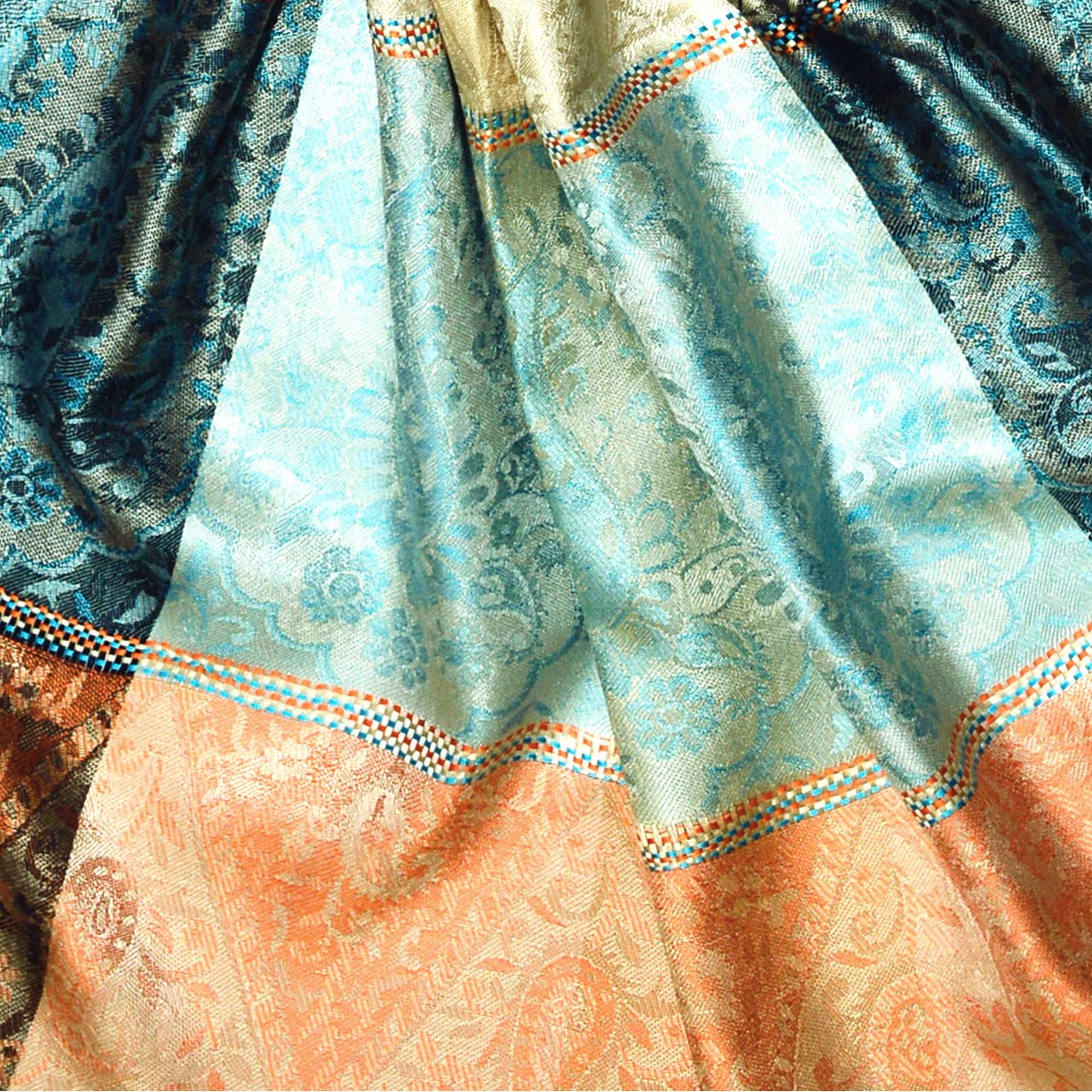 Lorenzo Cana Pashmina 78639 - Écharpe de luxe pour femme - Jacquard tissé - 100 % soie - Motif cachemire - Turquoise et bronze, Bleu pétrole ocre, 70 x 190 cm