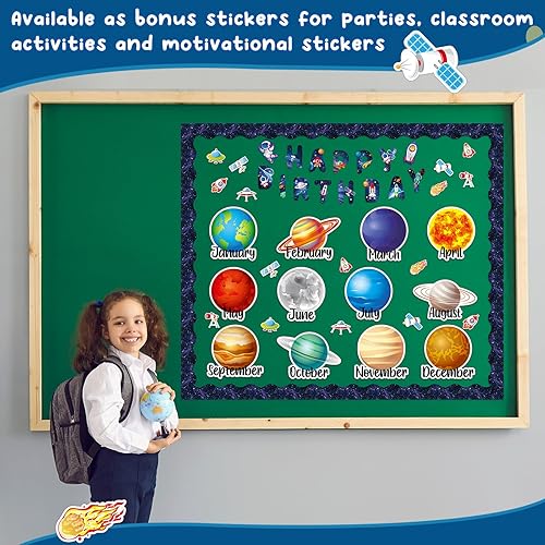 Miniatura 5 de Kosiz Juego de 63 tablones de anuncios de cumpleaños del sistema solar, recortes de papel con punto de pegamento, espacio de cumpleaños, aula,