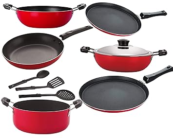 NIRLON Non-Stick, PFOA Free Kitchenware Utensils Combo Offer with Stainless Steel Lid Cookware Set?-9 Pcs [FT13_DKDM_KD12_FT11_Cass20_TP24_3SPN]