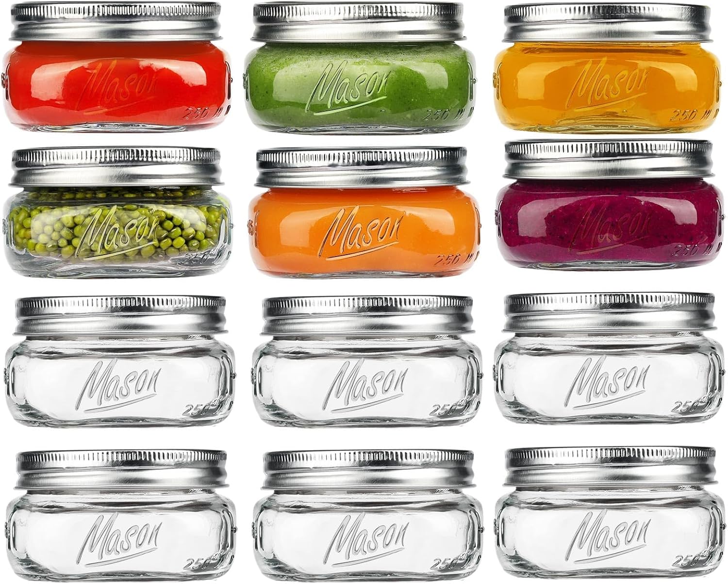 Mason Jars, 8 OZ, Wide Mouth, 12 Pack with Lids and Bands, Glass Canning Jars for Canning, Pickling, Preserving, Jam, Honey, Wedding Favors, Shower Favors (12 Pack, Clear)