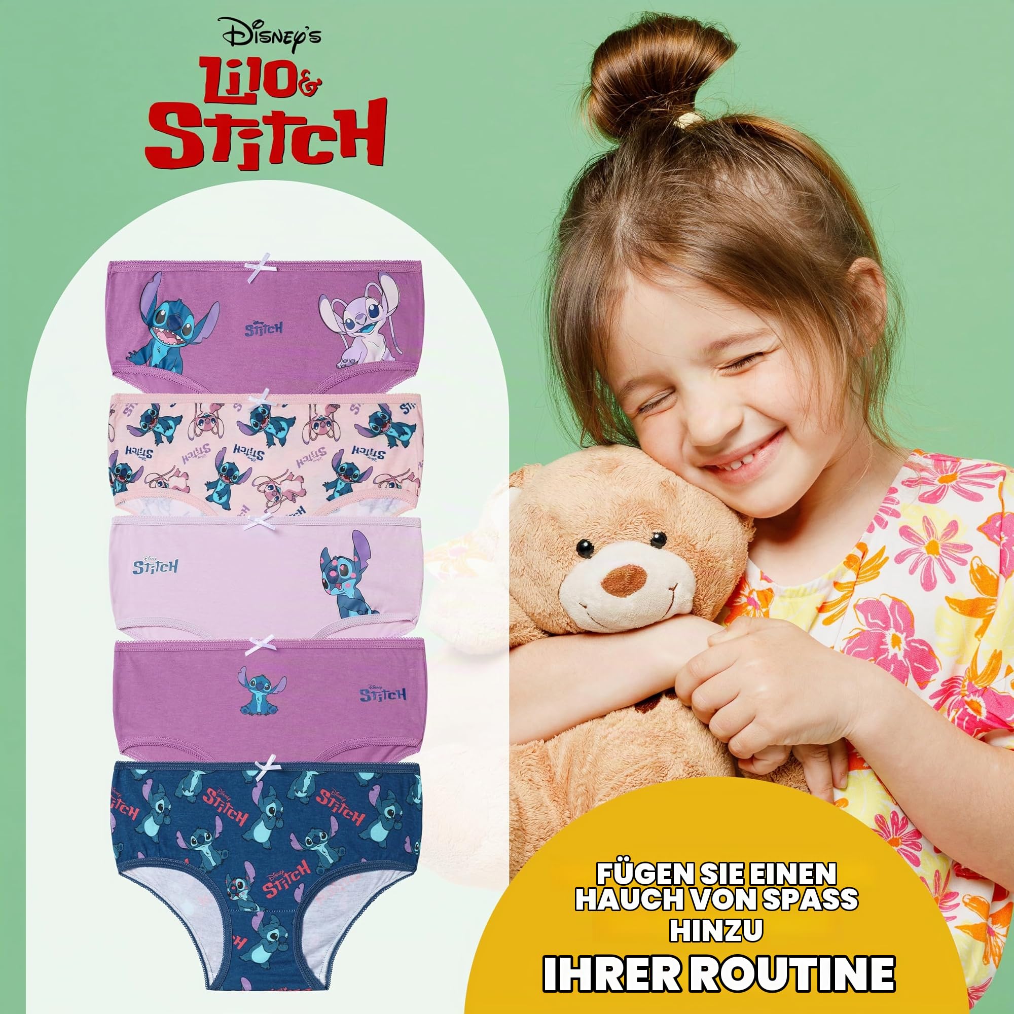 Disney Stitch Unterwäsche Unterhosen Mädchen, 100% Baumwolle Slips Kinder 5er-Pack - Stitch Sachen