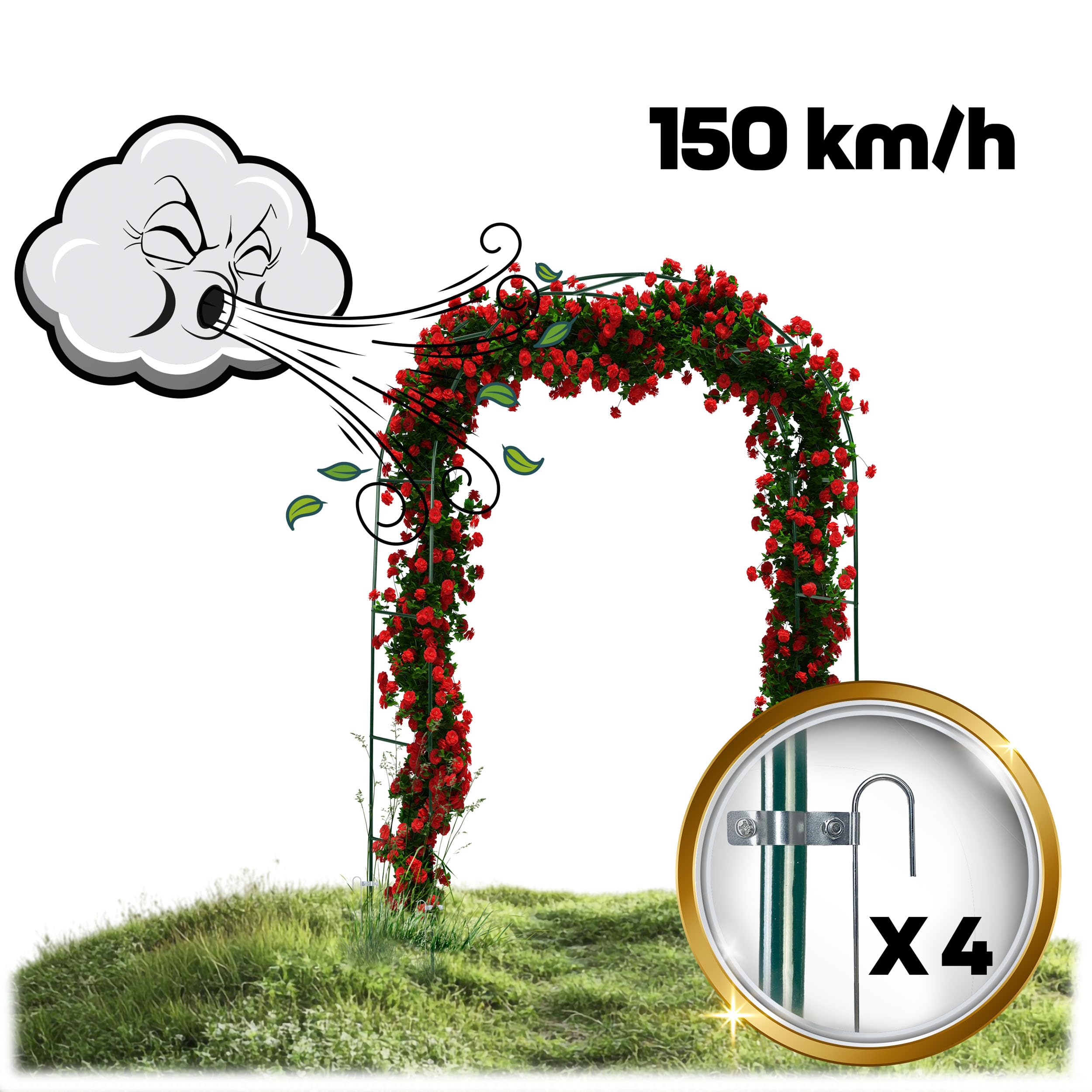 Łuk Ogrodowy Do Roślin Pnących Pergola Ogrodowa Metalowa Łuk Różany 4 Kotwy Mocujące 240x140 cm Ciemnozielony