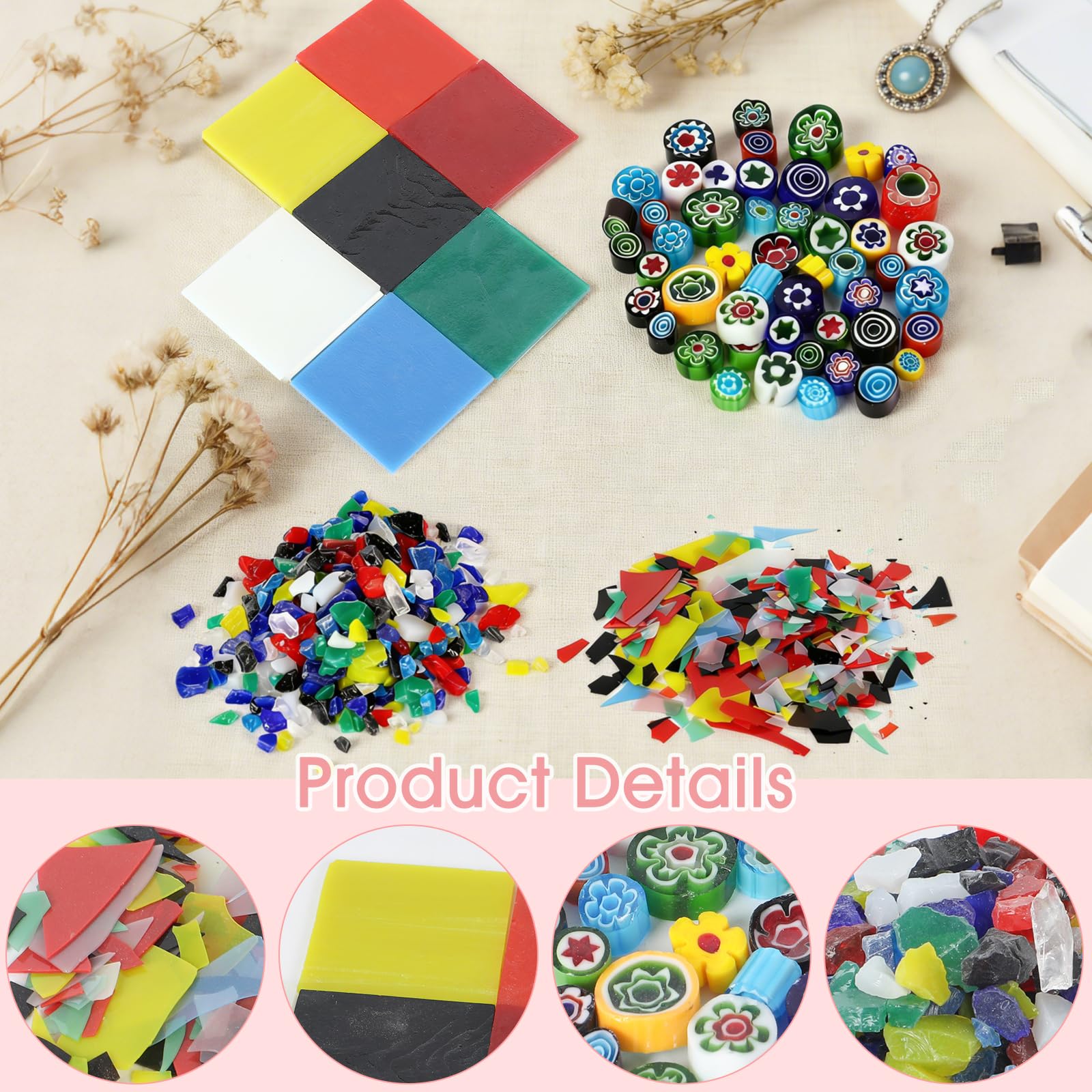 4 Beutel (112g) COE90 Farbglas für Mikrowellenofen, Millefiori-Glas, Grobes Glasfrit, Confetti Glas, verschiedene Glasreste, ideal für DIY-Projekte, Mosaik- & Schmuckherstellung sowie Glasmalereien