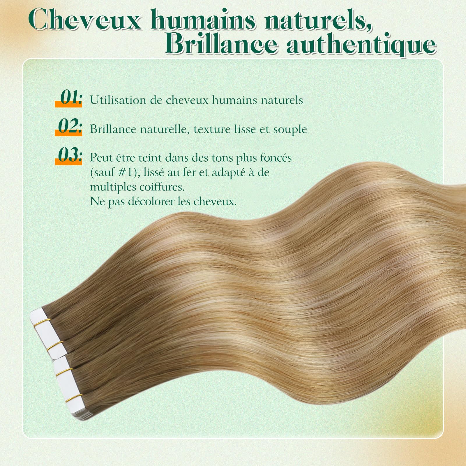 Kit Easyouth Extension Cheveux Naturel Adhesif Invisible et Extension Keratine Cheveux 2pack de 62760&16P22 Longueurs 16pouces (total 90g) Extensions à Bandes en Cheveux Humains - Résultat Naturel