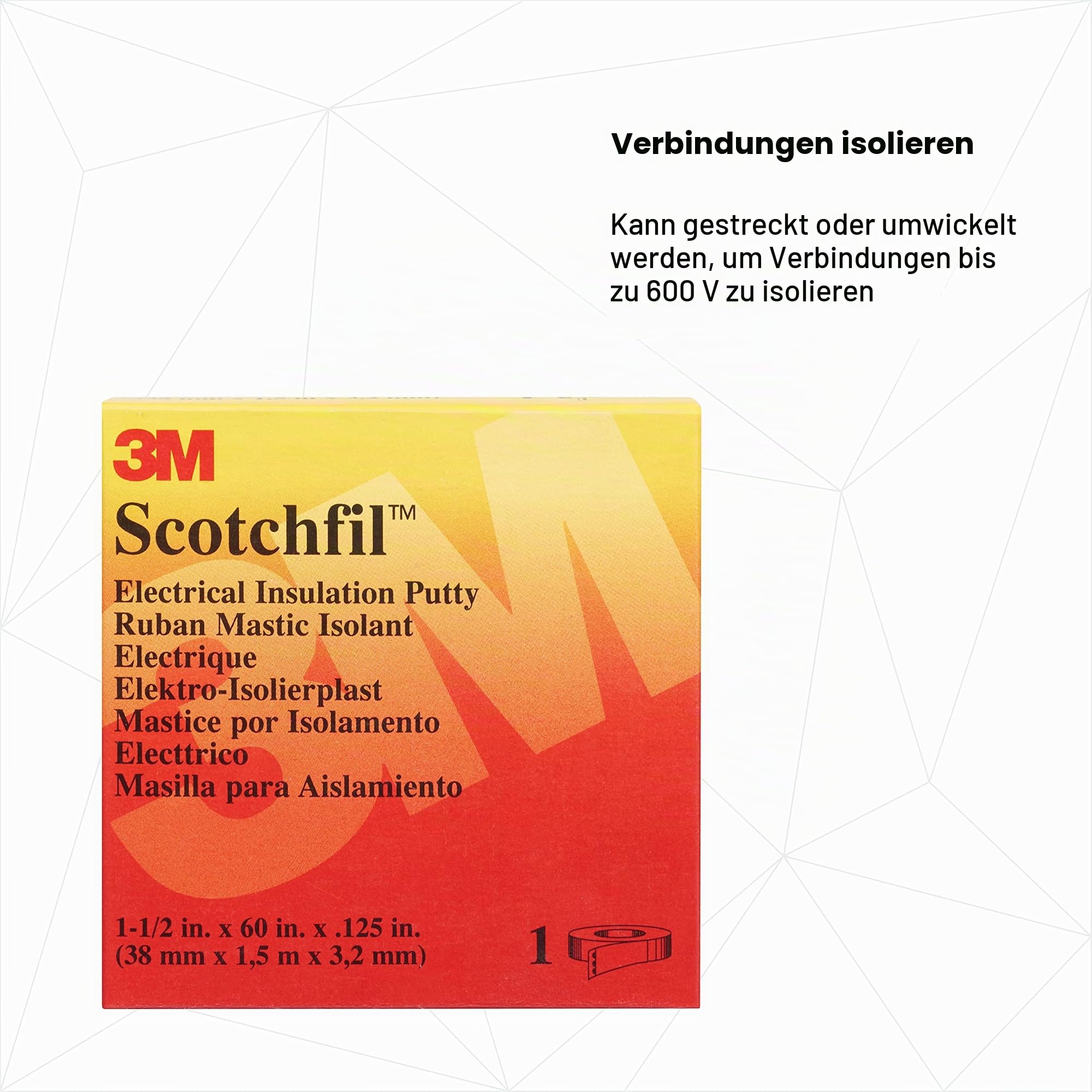 3M FIL Scotchfil Selbstverschweißendes Buthyl-Kautschuk-Band, 38 mm x 1,5 m, 3 mm, Schwarz