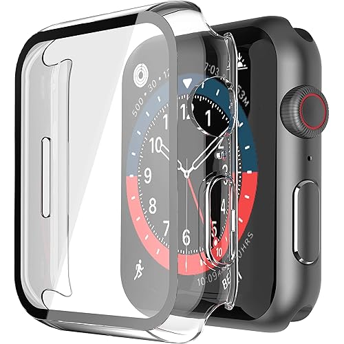 Misxi 2 Pack Hard PC Case with Tempered Glass Screen Protector Compatible with Apple Watch Series 9 (2023) Series 8 Series 7 45mm, Ultra-Thin Scratch Resistant Cover for iWatch, Transparent