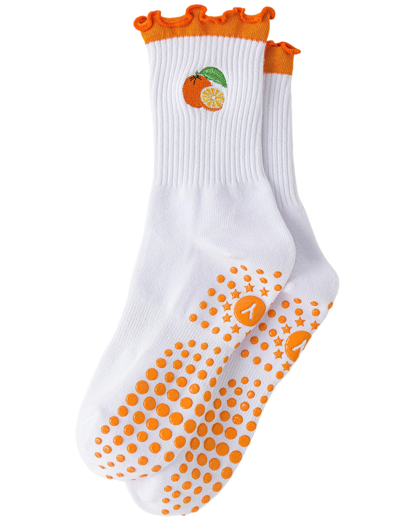 Yawlsow Cute Ruffle Pilates Grip Socks, Crew Grippy Socks Women Non Slip