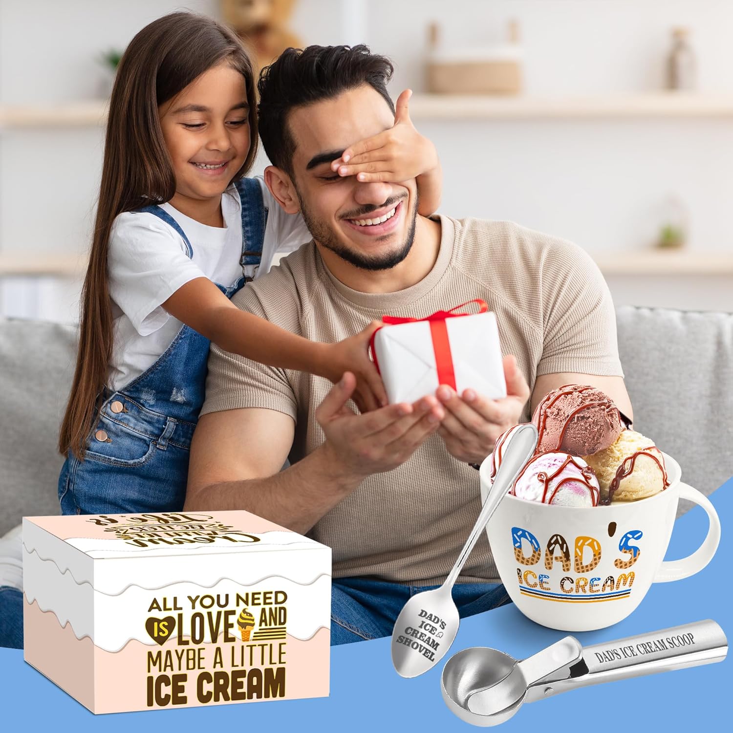 Dad Gifts, Gifts for Dad Fathers Day from Daughter, Dad's Ice Cream Bowl Scoop Shovel Spoon Set, Daddy Ice Cream Gift from Son Daughter, Ideal Birthday Father's Day Gift for Him - Image 3