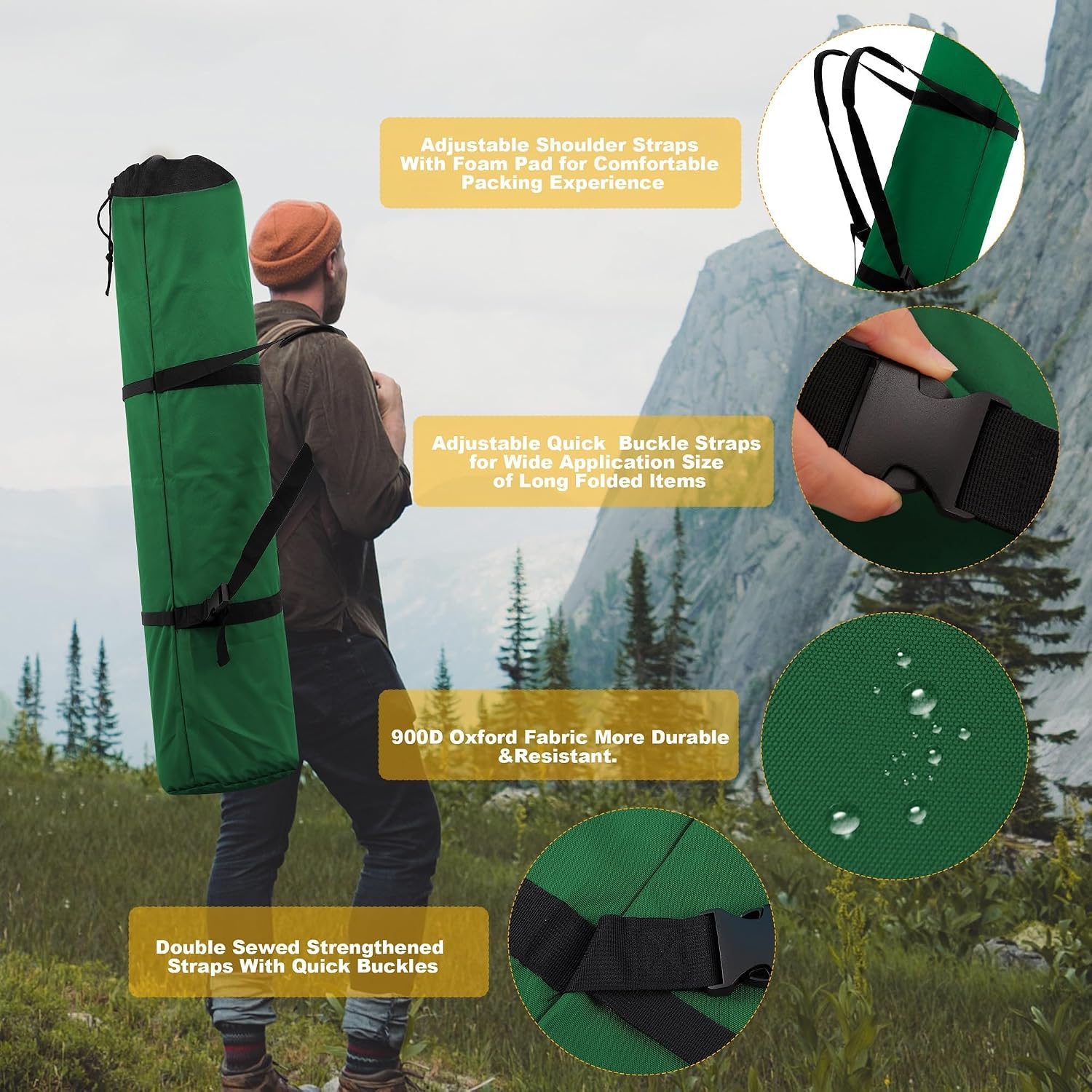 900D Oxford 48" Extra-Long Camping Chair Bag with Foam-Padded Shoulder Straps & Adjustable Strap with Side-Release Buckles (2 Pack, Green, XL)