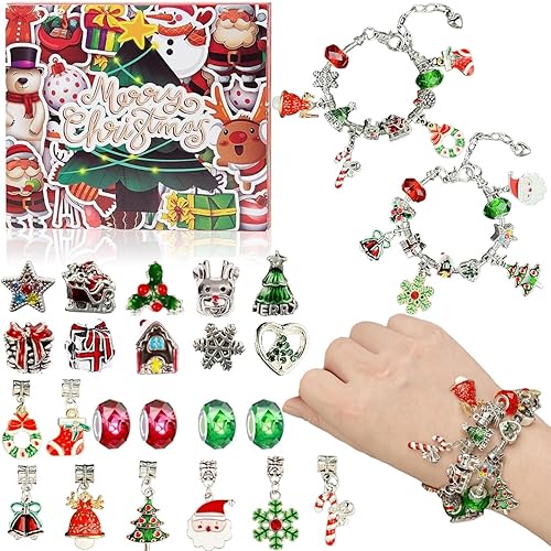 Calendario de Adviento 2023 para niñas, kit de joyería para hacer pulseras, calendario de cuenta regresiva de 24 días de Navidad, regalo de Navidad