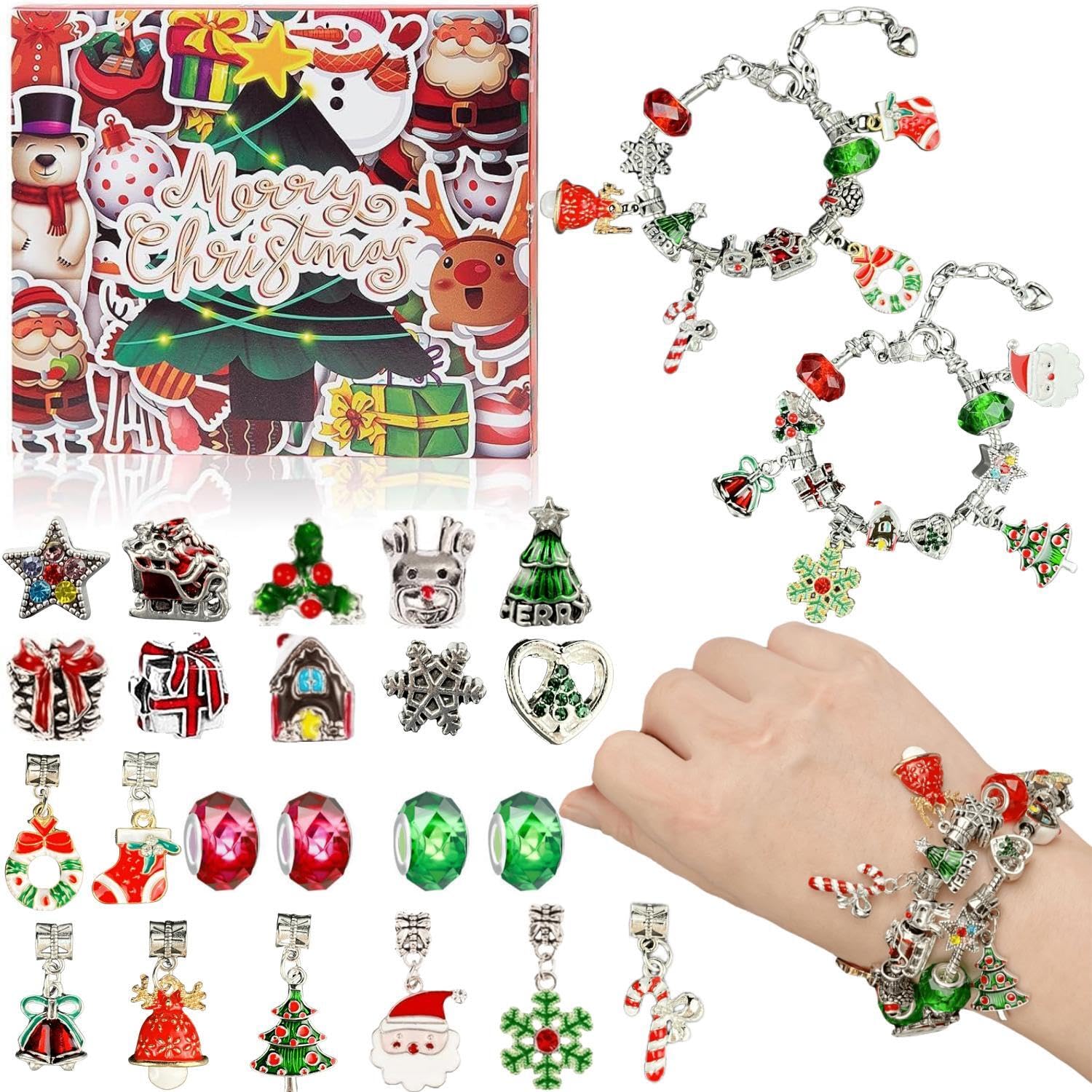 Advent Calendar 2025 for Girls Kids, DIY Jewelry Charm Bracelet Making Kit, 24 Days Christmas Countdown Advent Calendar Christmas Gifts for Girls Kids Teens Women