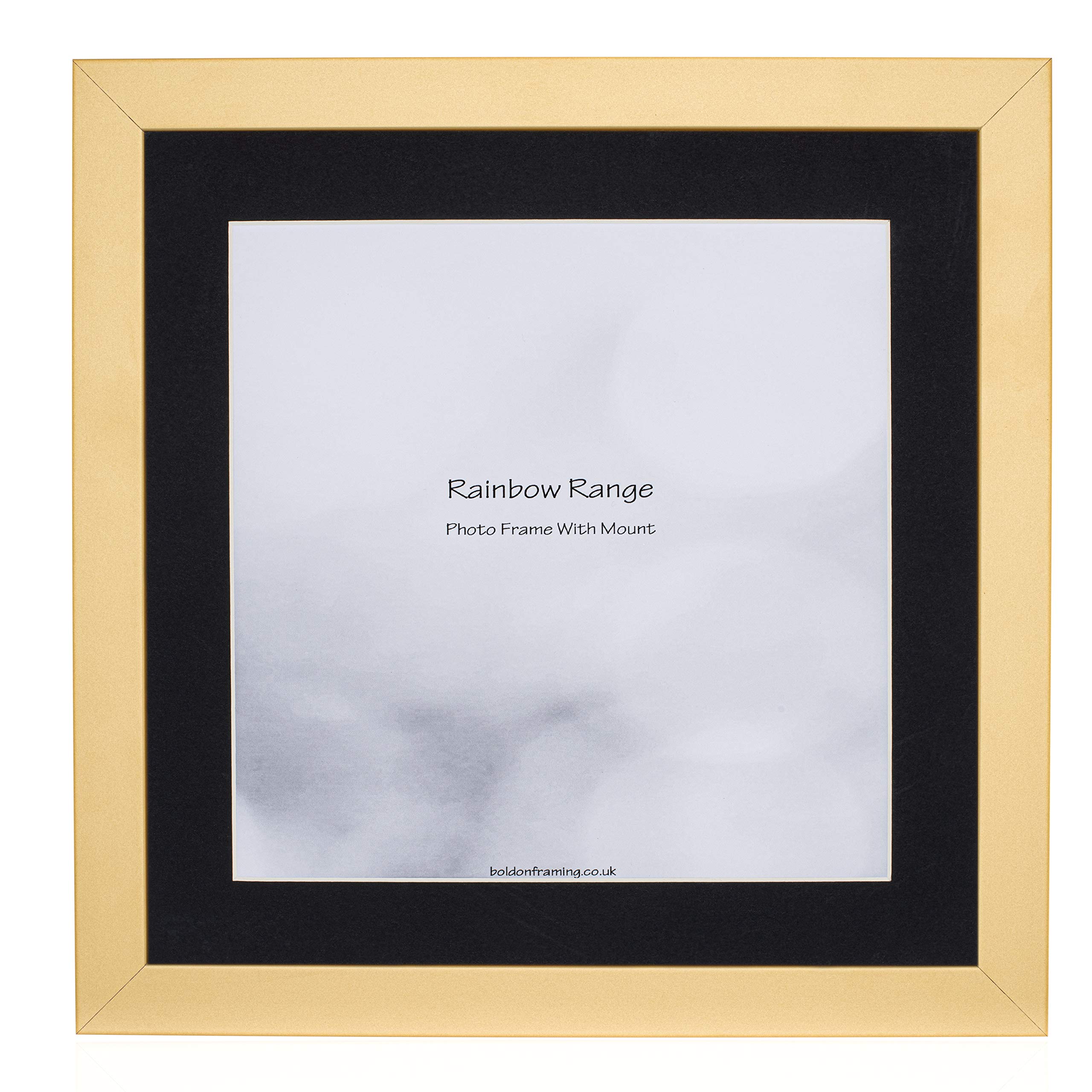 Boldon Framing - Gold, Square Thin Photo Frame in Solid Wood with Black Wall Mount, 10x10 - Pic Size 8x8
