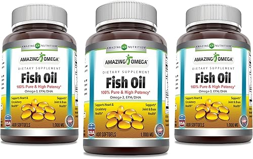 Miniatura 1 de Amazing Omega Fish Oil 1000 mg Softgels no transgénicos sin gluten - Apoya la salud del corazón y las articulaciones - Mantiene niveles saludables