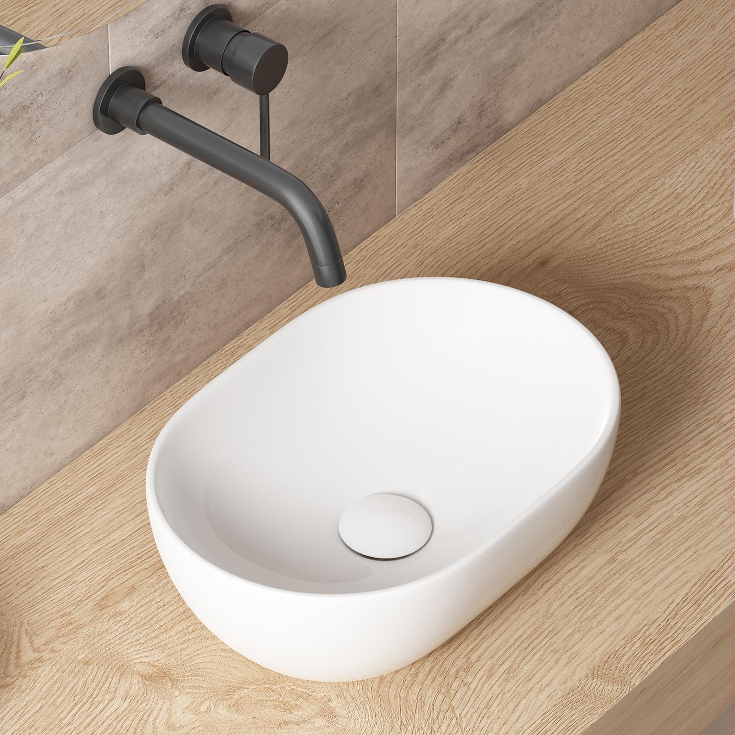 Photo 1 of Small Bathroom Vessel Sink, OCEALAGOON 15 x 10 Oval Bathroom Sink Bowls Above Counter, Porcelain Ceramic White Vessel Sink for Bathroom, Modern Countertop Sink, Vanity Sink Lavatory Art Wash Basin