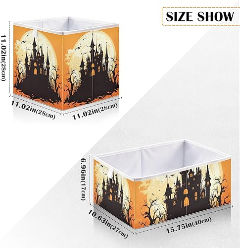 Miniatura 3 de Vnurnrn Cubo de almacenamiento plegable con impresión de castillo de Halloween, cestas organizadoras con tablero de soporte para estantes, armario,