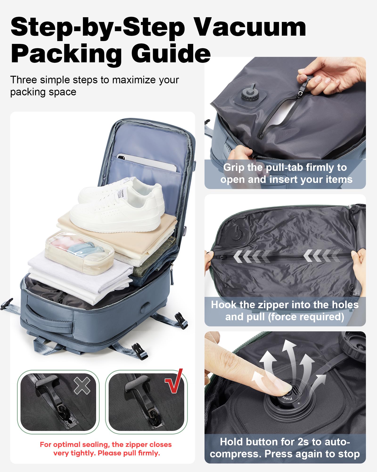 Zaino Ryanair 40x30x20 Sottovuoto Con Pompa 40x20x25 Zaino da Viaggio Aereo Bagaglio a Mano Con Porta Scarpe Wizzair Zaini Donna Uomo (Blu)