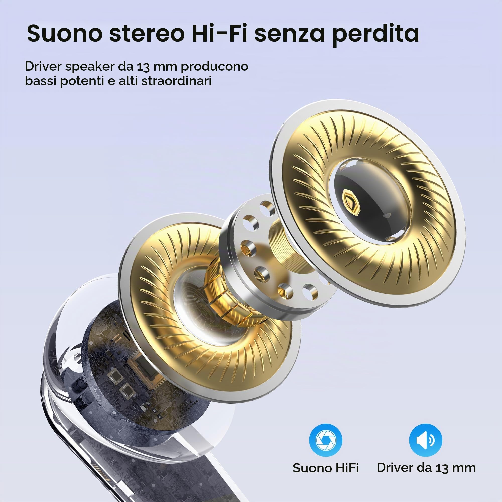 Cuffie Bluetooth,Auricolari Bluetooth 6.1 - Cuffie Wireless con 6 ENC Cancellazione Rumore Mics, Cuffie in Ear 48 Ore di Riproduzione, Cuffiette Senza Filo HiFi Stereo per iOS/Android - Classico Nero