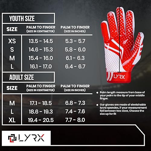 Miniatura 6 de LYRX Guantes profesionales receptores de fútbol con palma de silicona óptima, control de agarre antideslizante, ultra adherente, guantes deportivos